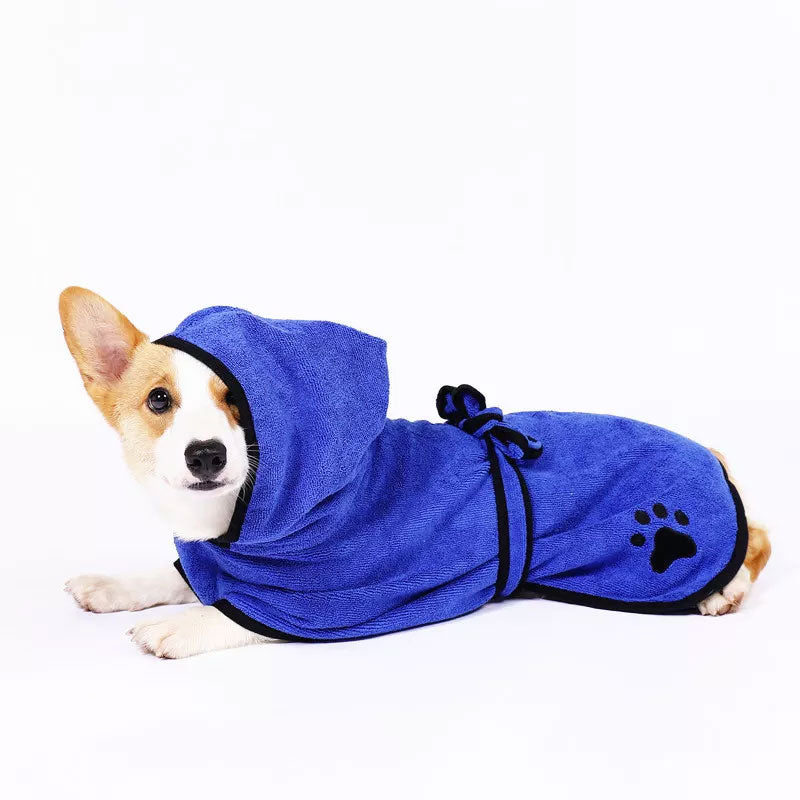 Blue Dog Robe on Corgi lying down